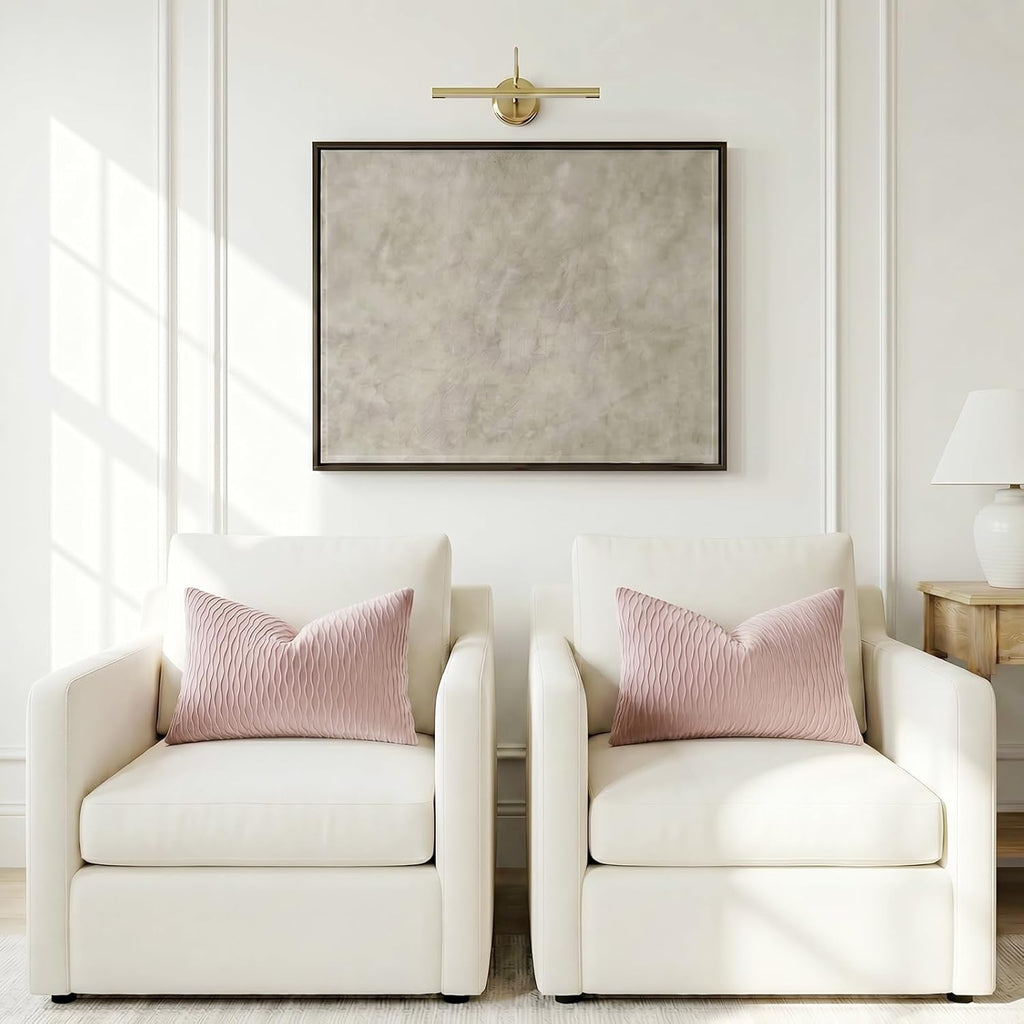 12X20 Pink Throw Pillow Covers: Pack of 2 Vertical Ripple Striped Velvet Rectangular Decorative Pillow Cases for Farmhouse Couch Sofa Bed Living Room Home Decor