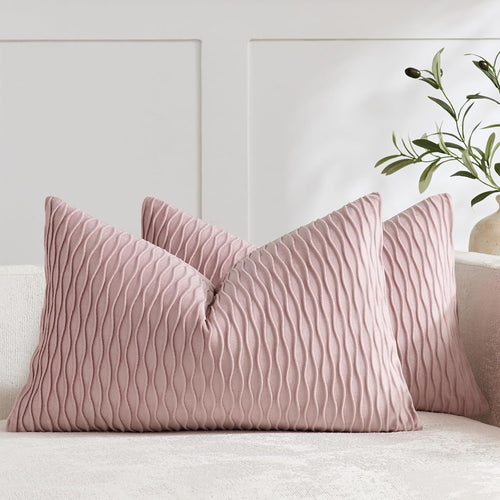 12X20 Pink Throw Pillow Covers: Pack of 2 Vertical Ripple Striped Velvet Rectangular Decorative Pillow Cases for Farmhouse Couch Sofa Bed Living Room Home Decor