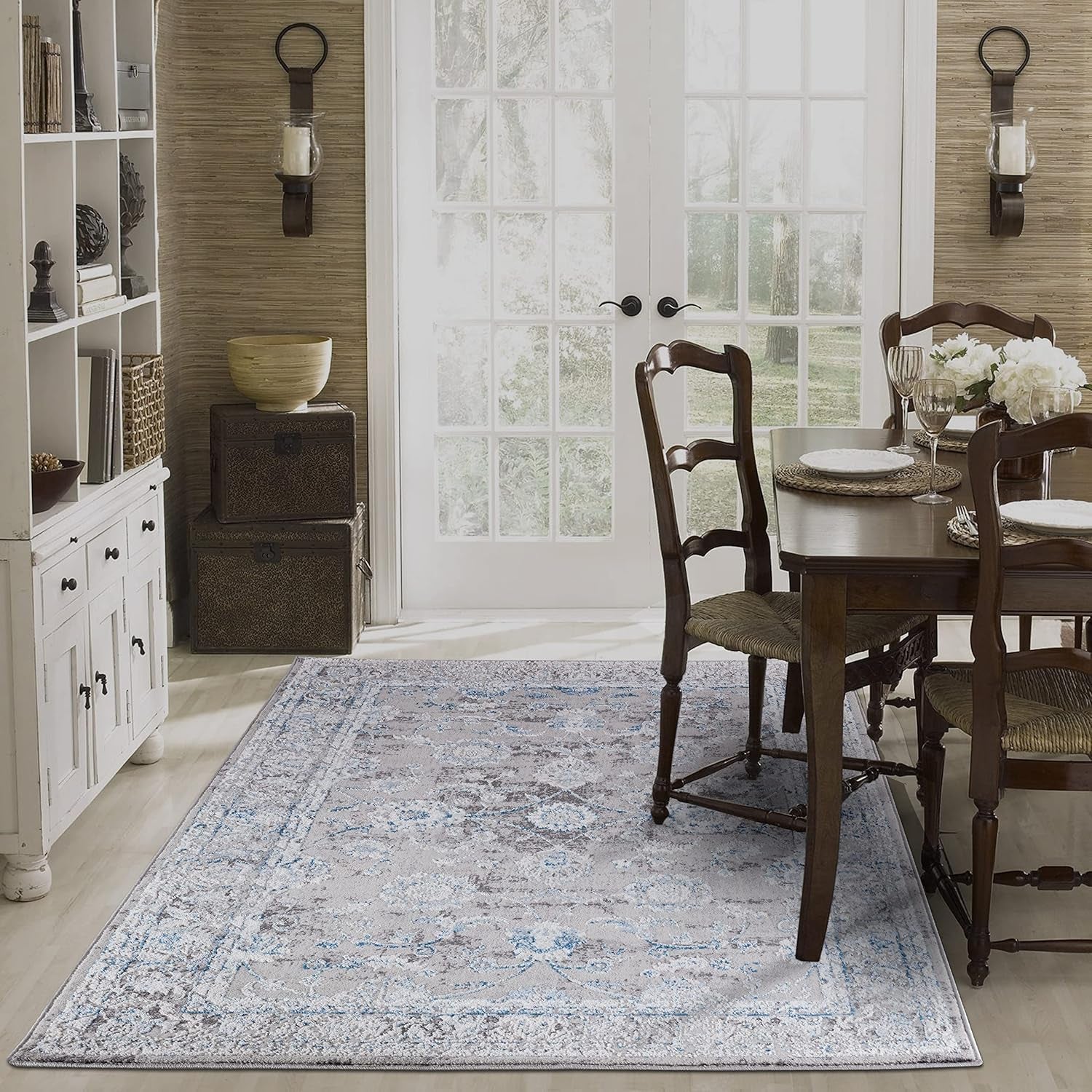 - Kitchen Rugs and Kitchen Mats for Floor, Kitchen Rugs Non Slip Kitchen Runner Rug with TPR Backing, 100% Polypropylene Mats for Kitchen Decor (Blue/Grey Vintage, 72"X40")