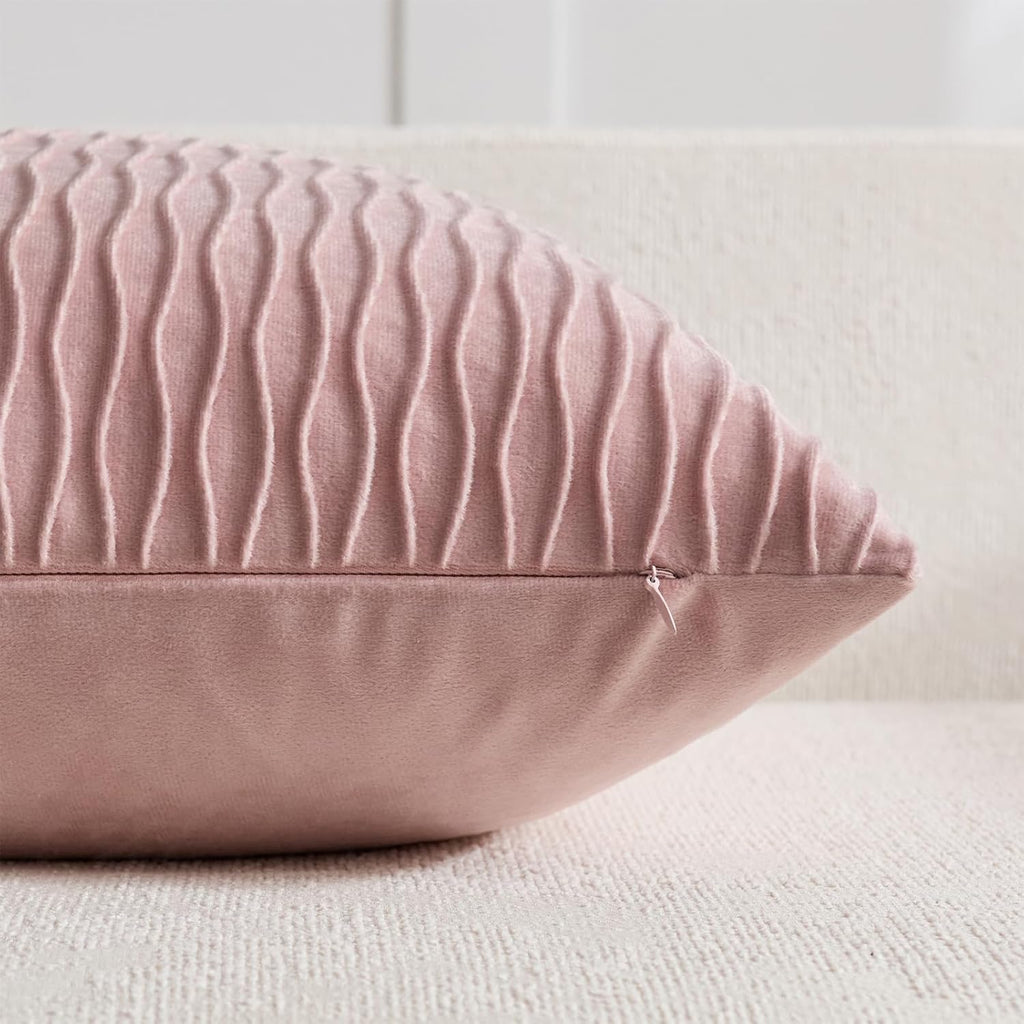12X20 Pink Throw Pillow Covers: Pack of 2 Vertical Ripple Striped Velvet Rectangular Decorative Pillow Cases for Farmhouse Couch Sofa Bed Living Room Home Decor