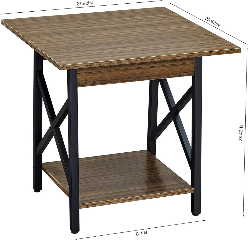 End Table Large 24 Inch Farmhouse Industrial Design Side Table Nightstand with Storage Shelf for Living Room, Easy Assembly, Espresso