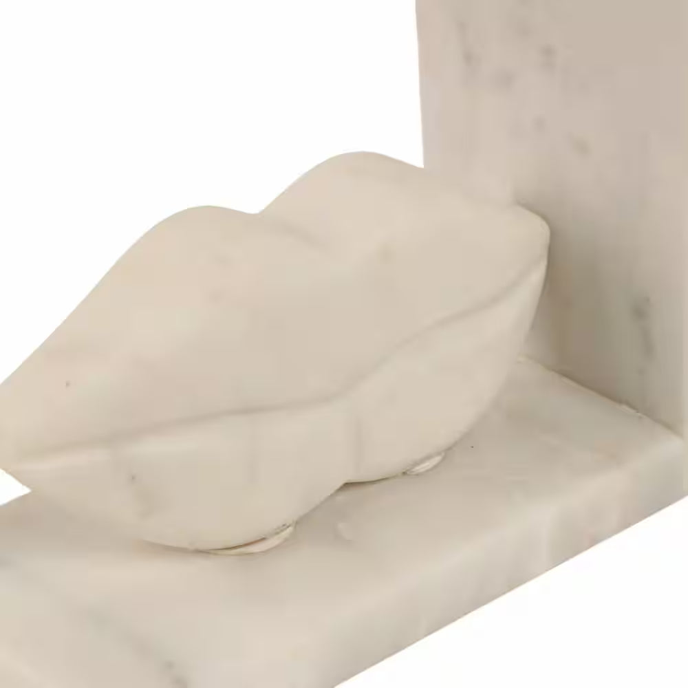 5 In. White Stone Novelty Lip-Shaped Sculptural Bookends (Set of 2)