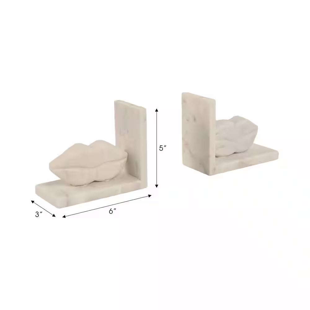 5 In. White Stone Novelty Lip-Shaped Sculptural Bookends (Set of 2)