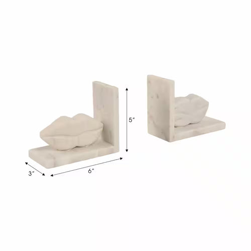 5 In. White Stone Novelty Lip-Shaped Sculptural Bookends (Set of 2)